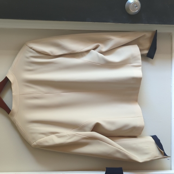 Mary McFadden Collection Dress 2 Piece Dress Suit Set 12 VTG Navy Neutral - Picture 8 of 11